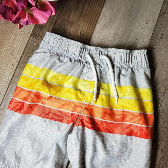 Old Navy Toddler Boy 3T Swim Trunks Board Shorts Gray Orange Yellow Stripe - Picture 5 of 6
